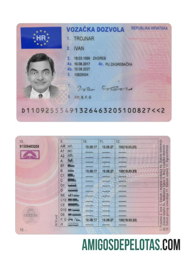 Carta de condução da Croácia 2017 presente exemplo real